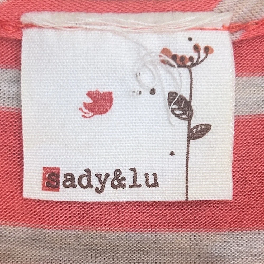 Sady & Lu Coral Striped v neck short sleeve maxi tee Dress ruched waist medium